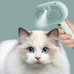 Load image into Gallery viewer, Mist spray Self-Cleaning Pet Comb used on a long-haired cat, showing gentle grooming and fur detangling with built-in humidifying feature.
