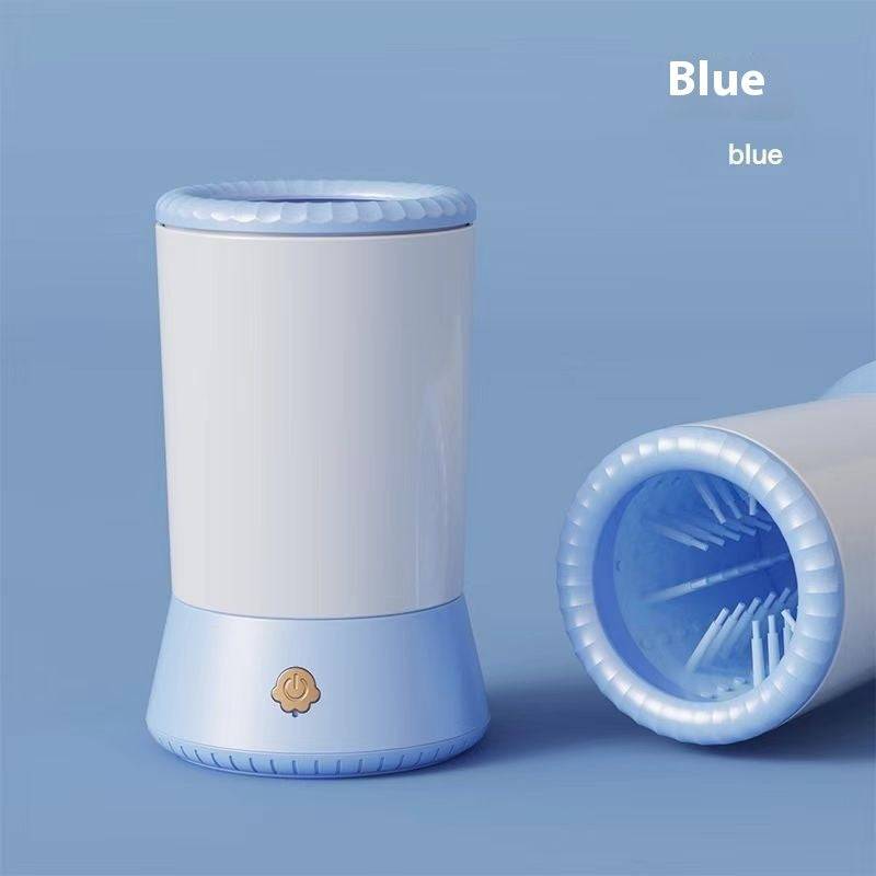 Blue electric pet paw cleaner with soft silicone brushes and easy one-button operation for dogs and cats paw washing.