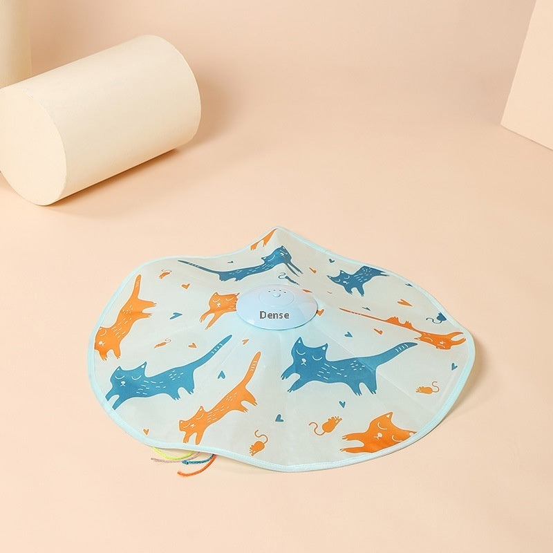 Interactive electric cat toy turntable with colorful cat and mouse prints and feather necklace for playful pets