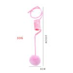 Load image into Gallery viewer, Pink interactive spring suction cat toy with rabbit fur ball, 100cm length, designed for pet play and exercise.
