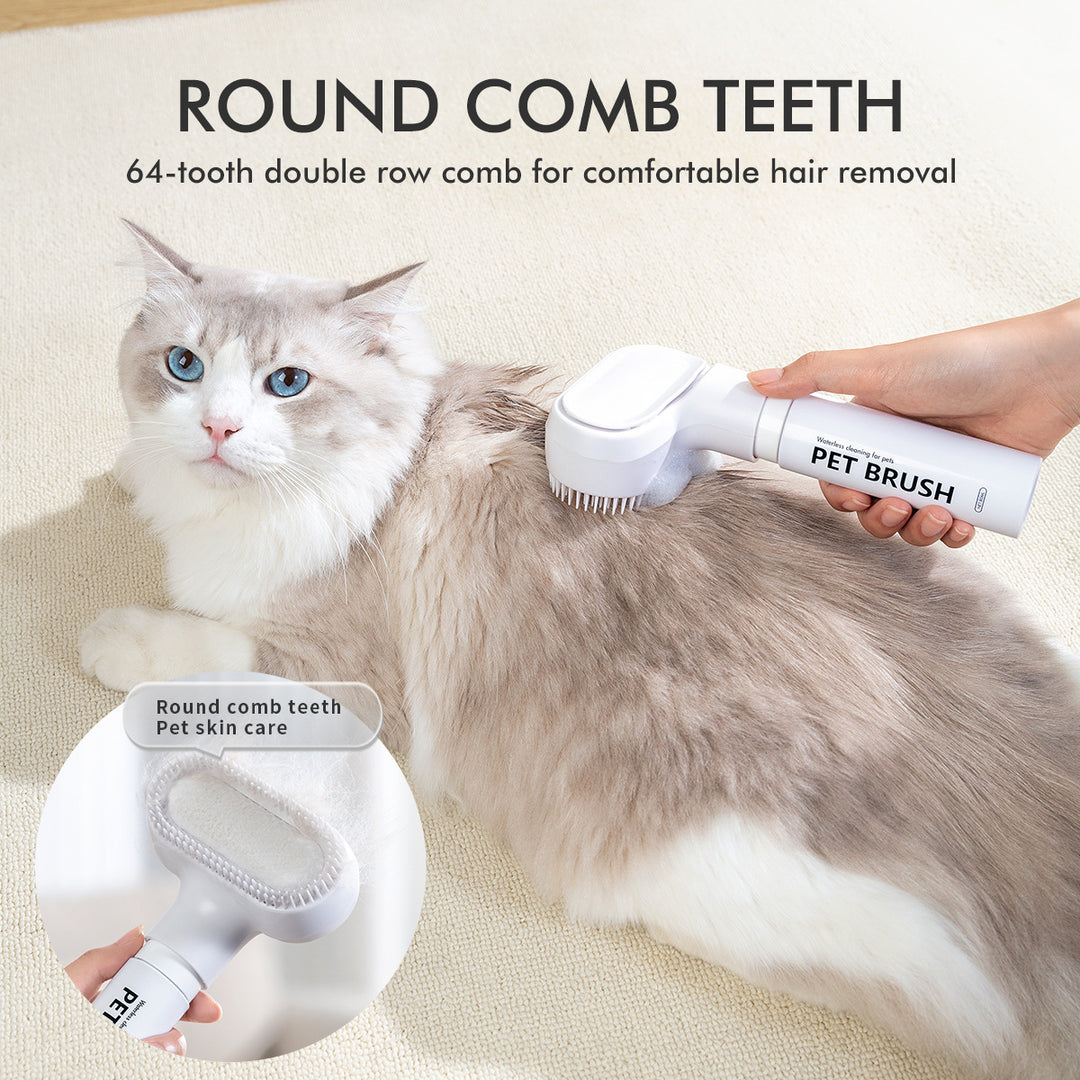 Person using Pet Disposable Foam Magic Lint Brush with 64-tooth round comb teeth on a fluffy cat's fur