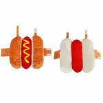 Load image into Gallery viewer, Funny hot dog costume for pets with plush bun and sausage design, Velcro straps for easy dressing on dogs or cats.

