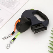 Multicolor double head dog leash with ergonomic handle and dual leads for walking two pets simultaneously