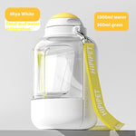Load image into Gallery viewer, White 2-in-1 dog water bottle with food container, 1000ml water and 300ml grain capacity, portable pet dispenser with strap
