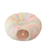 Load image into Gallery viewer, Foldable round plush cat tunnel nest in pastel colors for small pets, providing warmth and comfort in winter.
