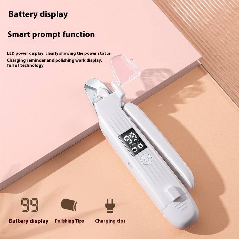 Electric pet nail clipper with LED battery display and smart prompt function for dogs and cats grooming.