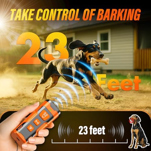 Ultrasonic dog bark control device with 23-foot range, designed for safe and effective behavior correction during outdoor activities.