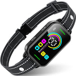Load image into Gallery viewer, Black smart anti-bark dog collar with adjustable strap and colorful digital sensitivity display on screen
