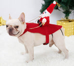 Load image into Gallery viewer, Small dog wearing a Santa Claus riding reindeer Christmas costume for holiday parties and winter celebrations
