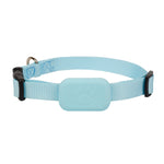 Load image into Gallery viewer, Light blue waterproof GPS pet tracker collar with adjustable strap and paw print design for cats and dogs
