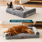 Load image into Gallery viewer, Orthopedic grey egg foam dog bed with waterproof cover and neck-friendly bolsters for medium and large dogs.
