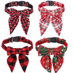 Load image into Gallery viewer, Set of four adjustable Christmas dog bow tie collars in plaid patterns for small, medium, and large dogs holiday wear

