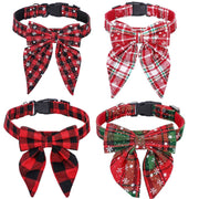 Set of four adjustable Christmas dog bow tie collars in plaid patterns for small, medium, and large dogs holiday wear