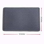Load image into Gallery viewer, Gray cat litter box mat with honeycomb texture, measuring 21 by 14 inches, splash-proof and anti-tracking design.
