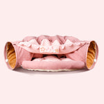 Load image into Gallery viewer, Pink collapsible cat tunnel with soft cushioned interior and washable fabric for interactive pet play and comfort
