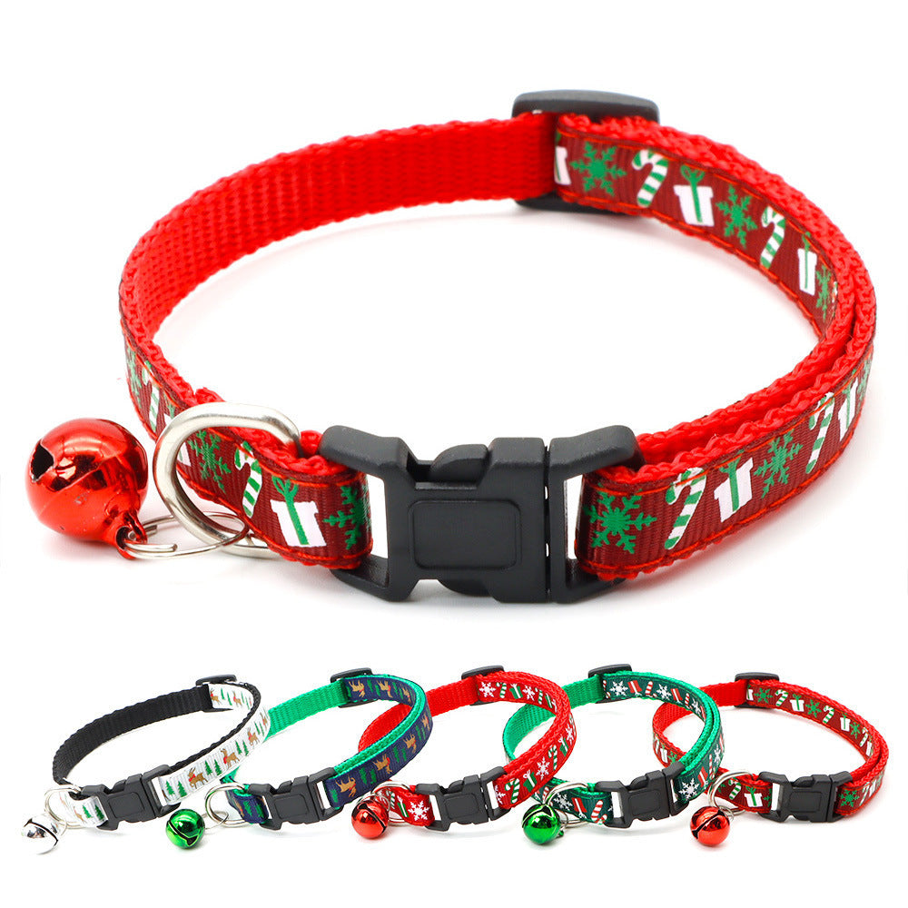 Red Christmas pet collar with bell and festive holiday patterns for dogs and cats holiday accessory
