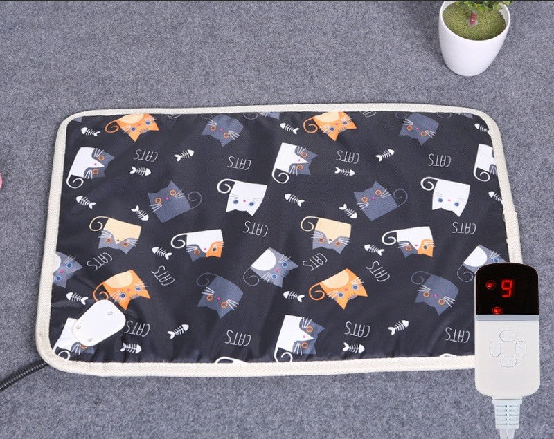 Electric heating blanket for pets with cat pattern and digital temperature control for safe cozy warmth