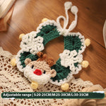 Load image into Gallery viewer, Handmade Christmas pet scarf with reindeer design, wool knit collar decoration for cats and dogs, adjustable size for winter use.
