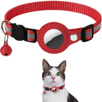 Load image into Gallery viewer, Red reflective nylon pet collar with waterproof AirTag holder and bell, adjustable for cats and dogs
