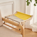 Load image into Gallery viewer, Space-saving cat hanging bed with durable wooden frame and yellow-gray fabric for window, balcony, or bedside perch.
