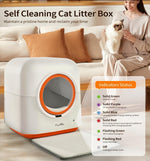 Load image into Gallery viewer, Smart automatic self-cleaning cat litter box with app control, multi-cat tracking, deodorizing, and UV sterilization indicators.
