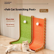 Vertical wall-mounted felt cat scratch board with sisal surface, scratch resistant, suitable for large cats, green and orange colors.