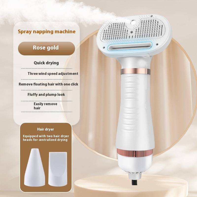 Rose gold pet air dryer with hot spray and one-click hair removal for fast, quiet drying and grooming of dogs and cats