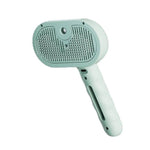 Load image into Gallery viewer, Green Self-Cleaning Pet Comb with ergonomic handle and mist spray nozzle, ideal for pet grooming and detangling fur in cats and dogs.
