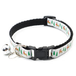 Load image into Gallery viewer, Black pet collar with Christmas tree and reindeer design and silver bell holiday decoration accessory

