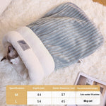 Load image into Gallery viewer, Cozy grey pet sleeping bag with plush velvet inside, perfect for cats and small dogs to stay warm in winter.

