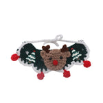 Load image into Gallery viewer, Crocheted Christmas pet collar scarf with reindeer face, fir tree decorations, and red pom-poms for cats and dogs.
