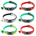 Load image into Gallery viewer, Set of colorful Christmas pet collars with festive cartoon patterns and small jingle bells for dogs and cats.
