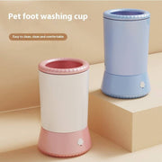 Automatic pet paw cleaner cups in pink and blue for easy and comfortable foot washing of dogs and cats
