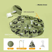 Mamba green USB rechargeable cat teaser self-turntable toy with feather necklace and fabric cover for interactive play