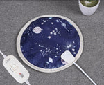 Load image into Gallery viewer, Round electric heating blanket for pets with safe temperature control and space-themed design for kittens and puppies
