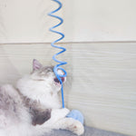 Load image into Gallery viewer, Fluffy cat playing with blue interactive spring suction cat toy featuring rabbit fur ball teaser for exercise and fun.
