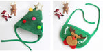 Load image into Gallery viewer, Green Christmas tree hat with pom-poms and star, and green pet saliva towel bib with reindeer design and Merry Christmas text
