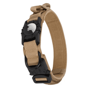 Tan dog collar with protective Airtag holder for secure pet tracking and durable comfort during outdoor activities