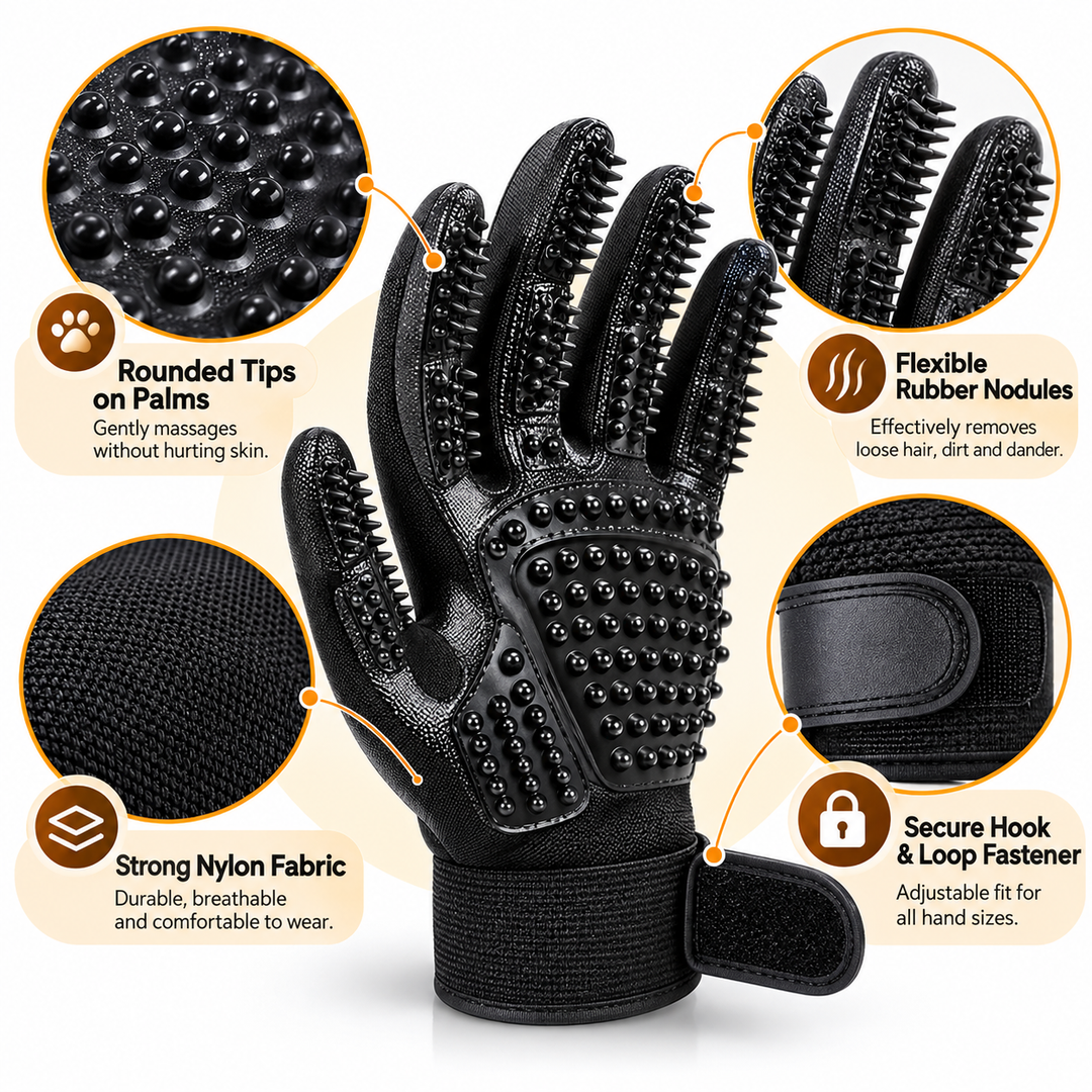 Pet Grooming Glove for Dogs, Cats – Massage, Shedding & Hair Removal Glove, Bath & Grooming Brush, Lightweight & Flexible