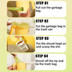 Load image into Gallery viewer, Step-by-step guide showing how to use the all-in-one cat litter scoop and waste bin with built-in garbage bag dispenser for easy cleanup.
