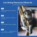 Load image into Gallery viewer, Tabby cat resting on wooden chair next to text describing calming pheromone diffuser benefits for anxiety relief and relaxation

