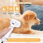 Load image into Gallery viewer, Dog being groomed with a hair dryer, showing noise level design information.
