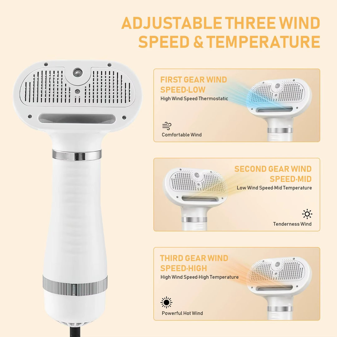 Pet Air Dryer with Hot Spray – One-Click Hair Removal Blower for Dogs & Cats | Fast Drying, Quiet, Portable Grooming Tool for Home & Pet Salons