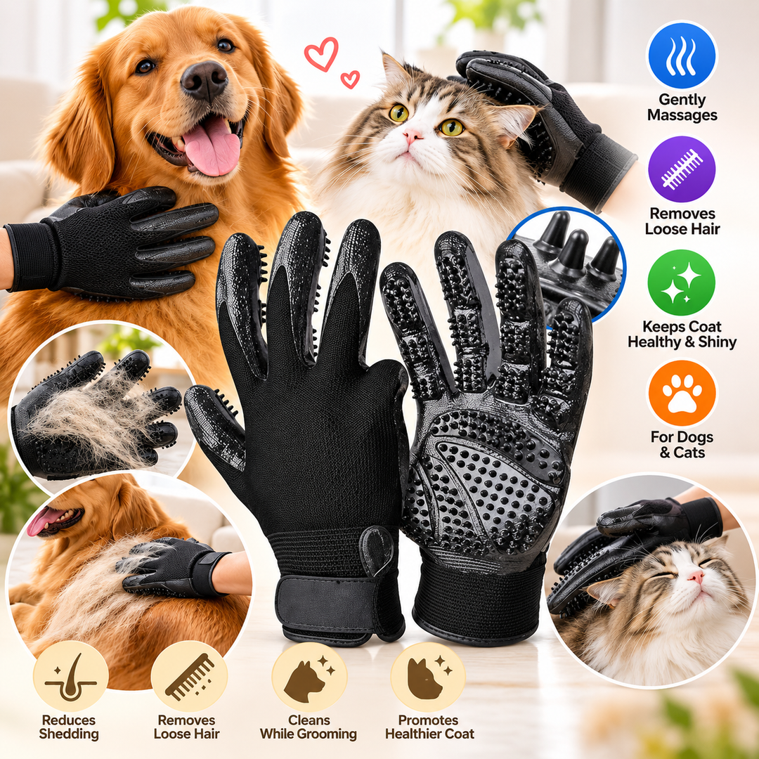 Pet Grooming Glove for Dogs, Cats – Massage, Shedding & Hair Removal Glove, Bath & Grooming Brush, Lightweight & Flexible