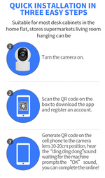 Load image into Gallery viewer, Step-by-step guide for quick installation of indoor WiFi pet camera with app and QR code scanning instructions.
