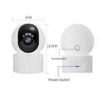 Load image into Gallery viewer, WiFi pet camera with HD lens, night vision, loudspeaker, and power socket, measuring 8cm by 11.5cm.
