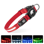 Load image into Gallery viewer, Red waterproof Airtag pet collar with glowing LED lights in multiple colors and protective Airtag holder
