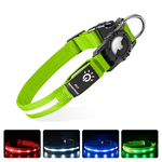 Load image into Gallery viewer, Waterproof green Airtag pet collar with glowing LED lights in multiple colors for safety and protection outdoors.
