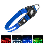Load image into Gallery viewer, Blue waterproof Airtag pet collar with glowing LED light and protective Apple Airtag holder design
