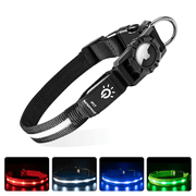Waterproof Airtag pet collar with glowing LED lights in multiple colors for safety and protection during night walks